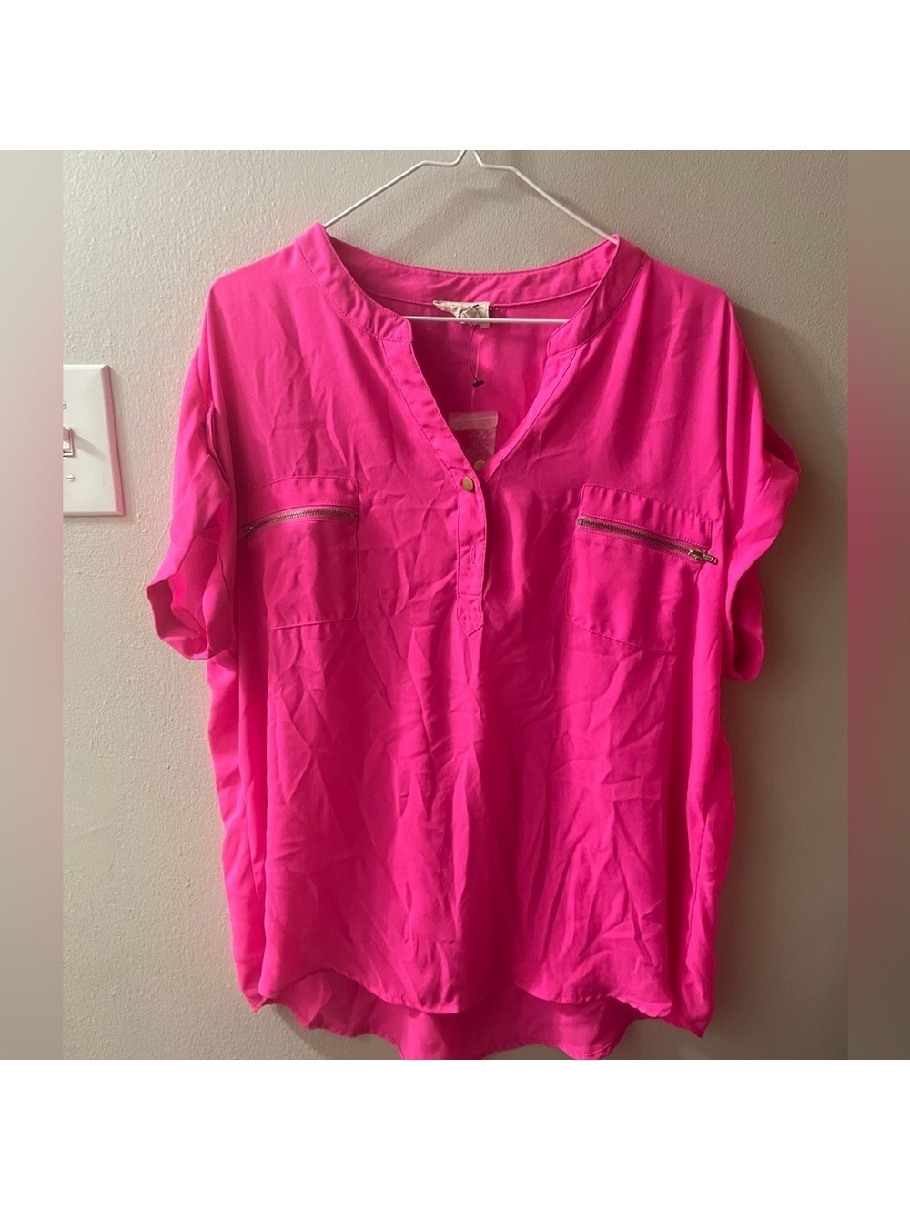 Women’s perch by Blu-Pepper Bright Pink 2XL Bright Pink Shirt Sleeve Blouse